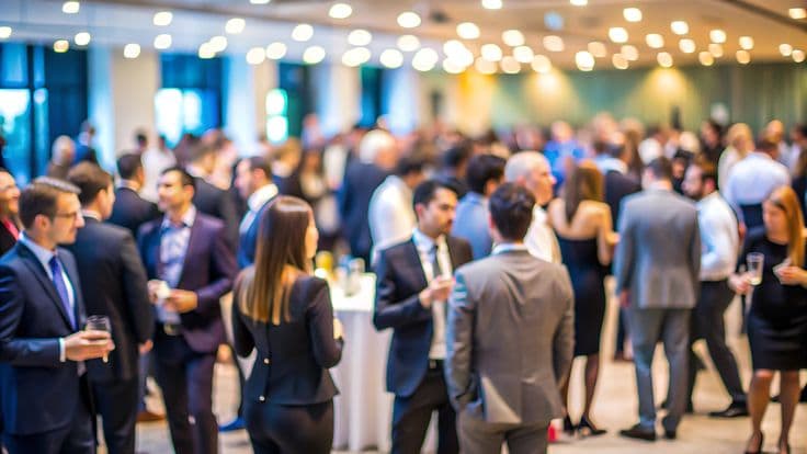 Guests networking at a corporate reception